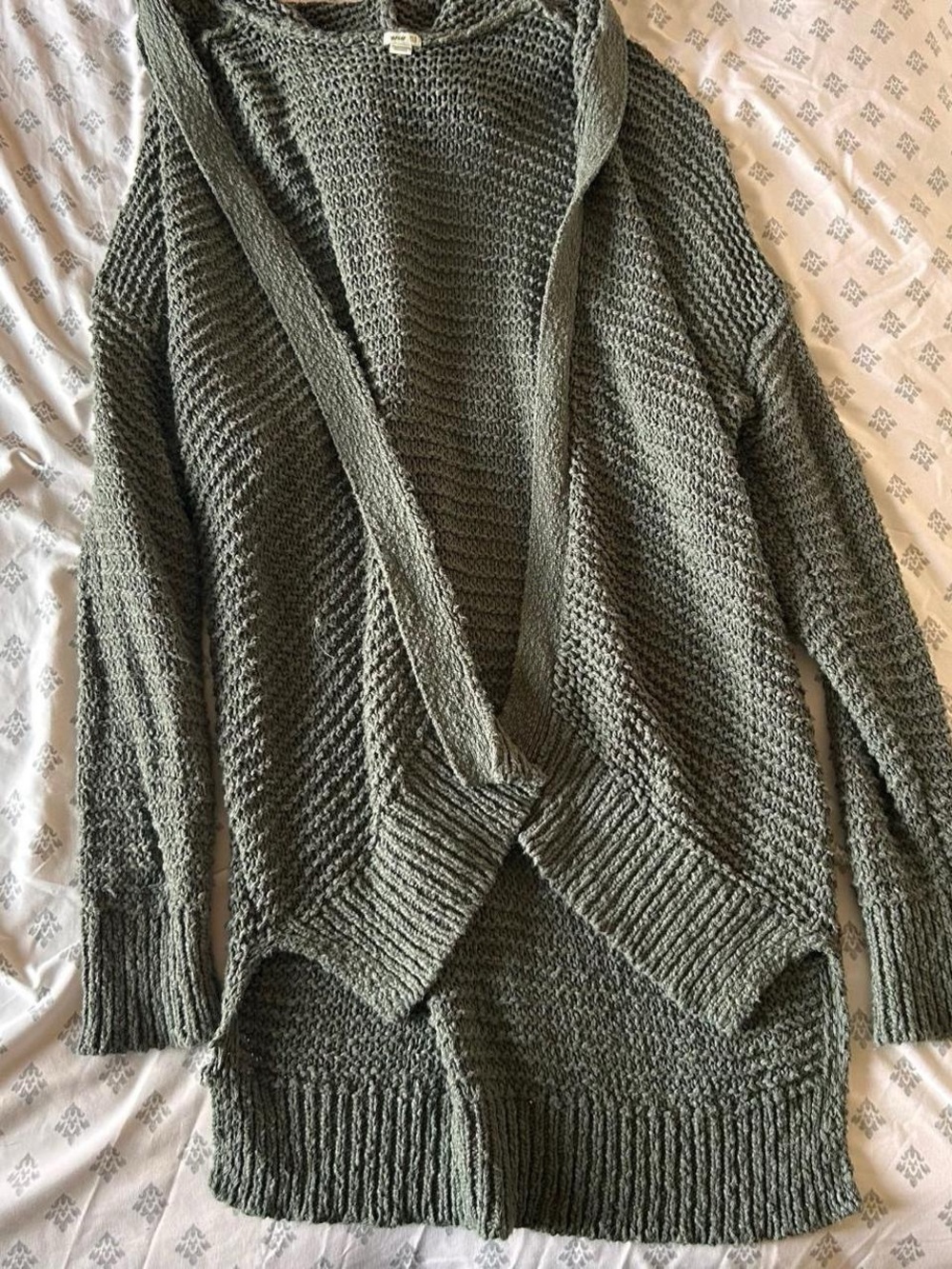 aerie Olive Knit Open-Front Cardigan Sweater